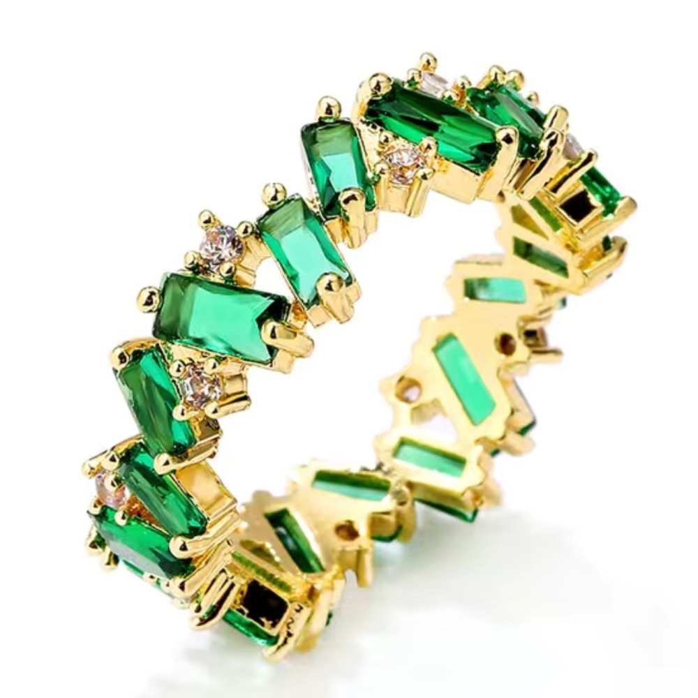 NEW Luxury Emerald Diamond Gold 18k plated Geometric Ring